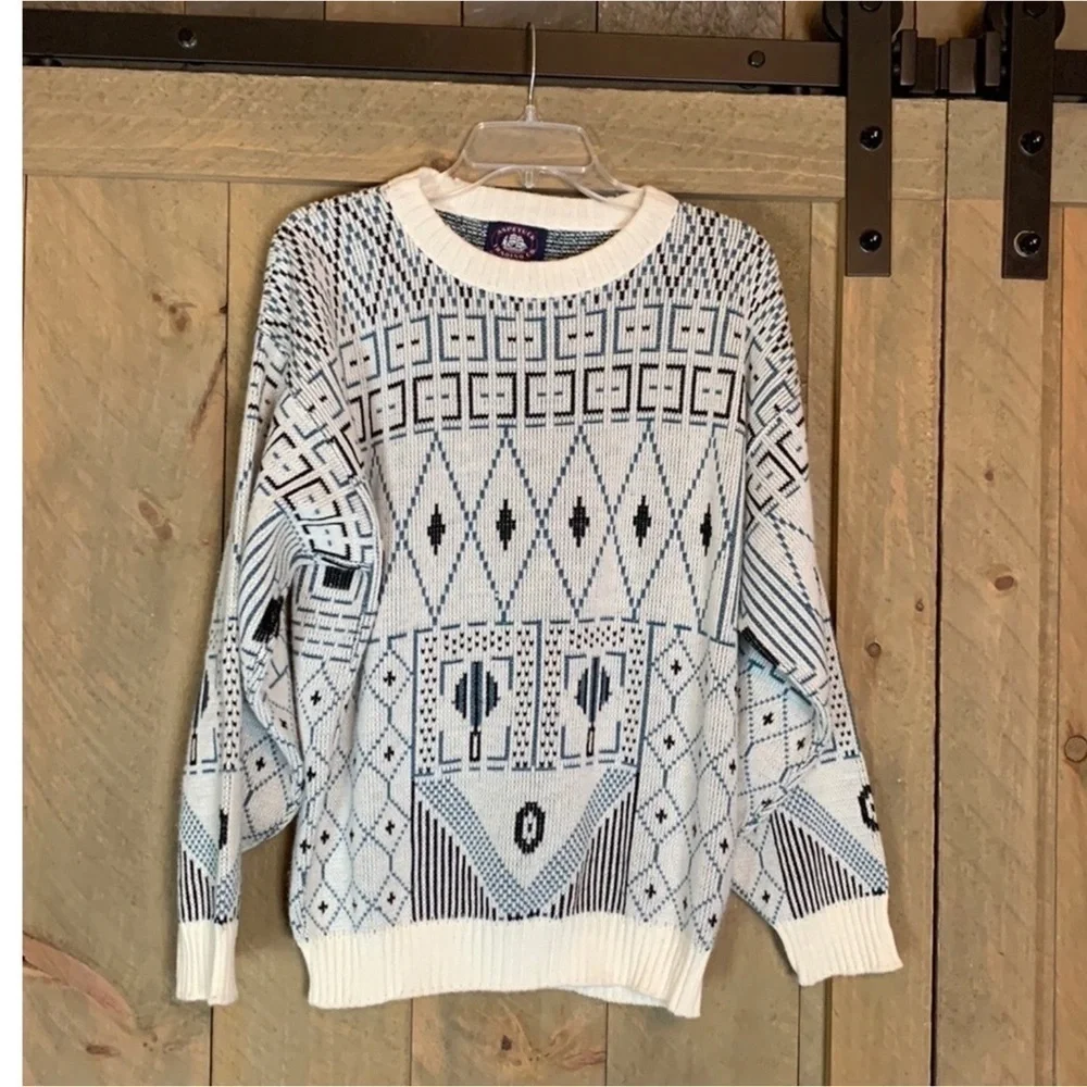 Vintage Aspertuck Trading Company crewneck sweater with geometric pattern Large